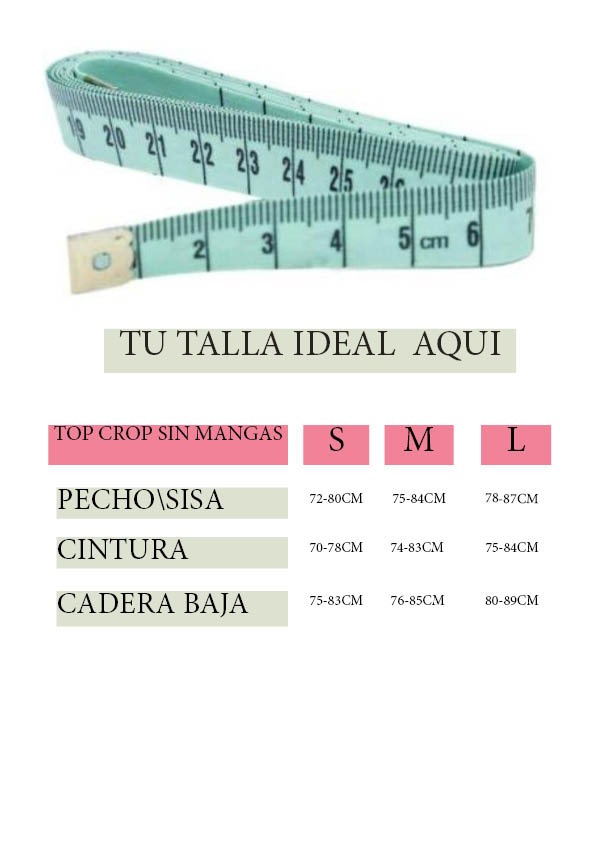 MEDIDAS DE TOP CROP SIN MANGAS MEDIDAS DE TOP CROP SIN MANGAS